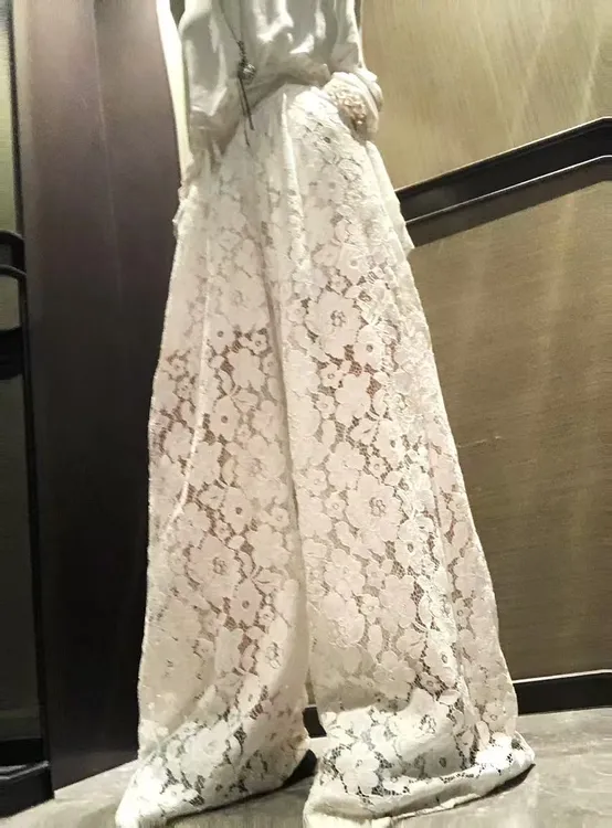 婉君【白月光蕾丝裤】韩系蕾丝气质百搭碎花阔腿休闲裤LWJ25A1K998