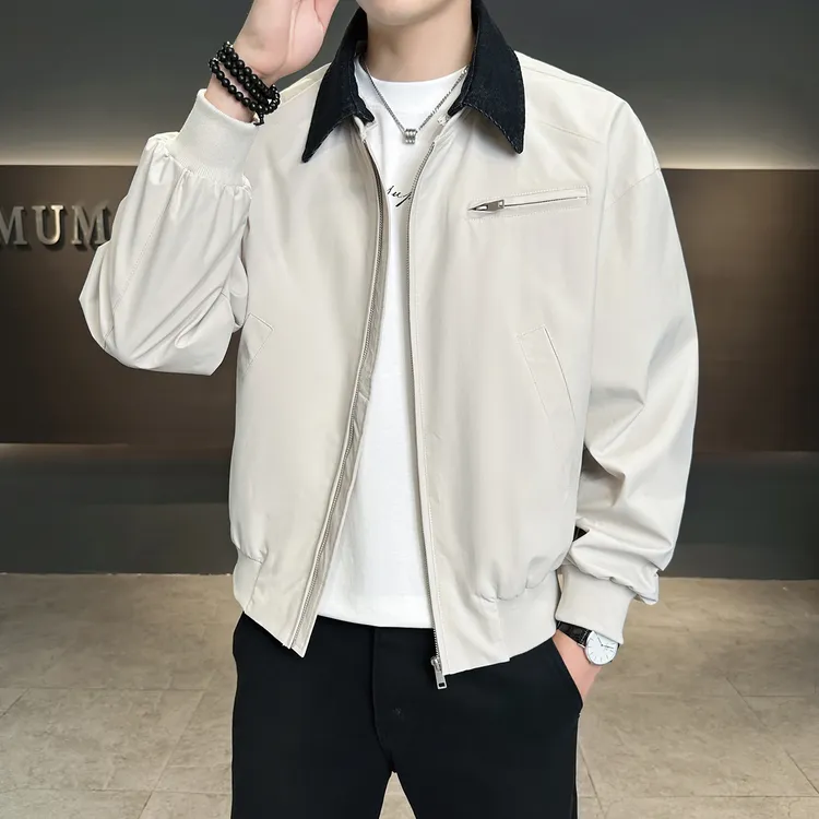 那因波勒男士工装外套秋季耐磨薄款夹克翻领假两件休闲百搭运动服