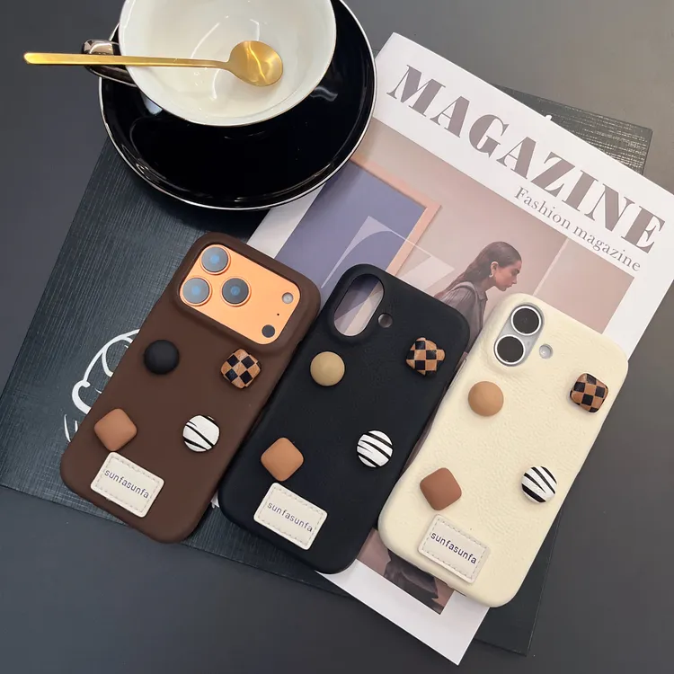 适用iPhone17Promax高级感仿皮立体纽扣ins韩系16Pro苹果手机壳