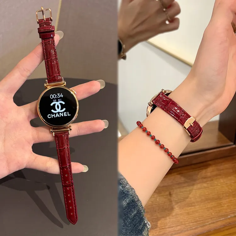 适用华为gt6手表带gt5新款小米s4亮面真皮鳄鱼纹gt43秋冬fit4女款