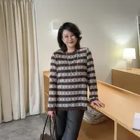 微胖女装【可颂】条纹磨毛蕾丝T恤加厚保暖上衣秋冬设计款20865