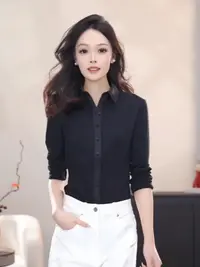 【商场同款】2025秋季新款时尚气质百搭翻领纯色简约修身长袖衬衫女