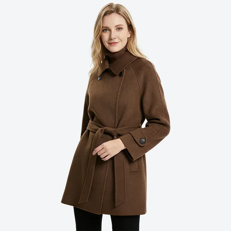 图拉秋冬新款羊毛大衣设计师羊毛大衣时尚女士羊毛中长款系带毛呢279