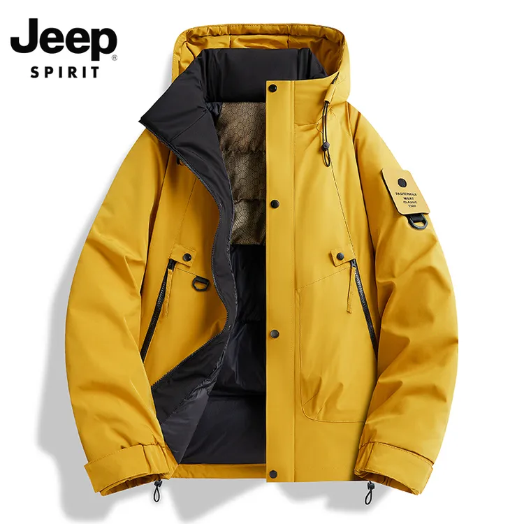 JEEPSPIRIT吉普加厚棉衣男冬季加棉连帽棉袄户外冲锋衣情侣外套潮