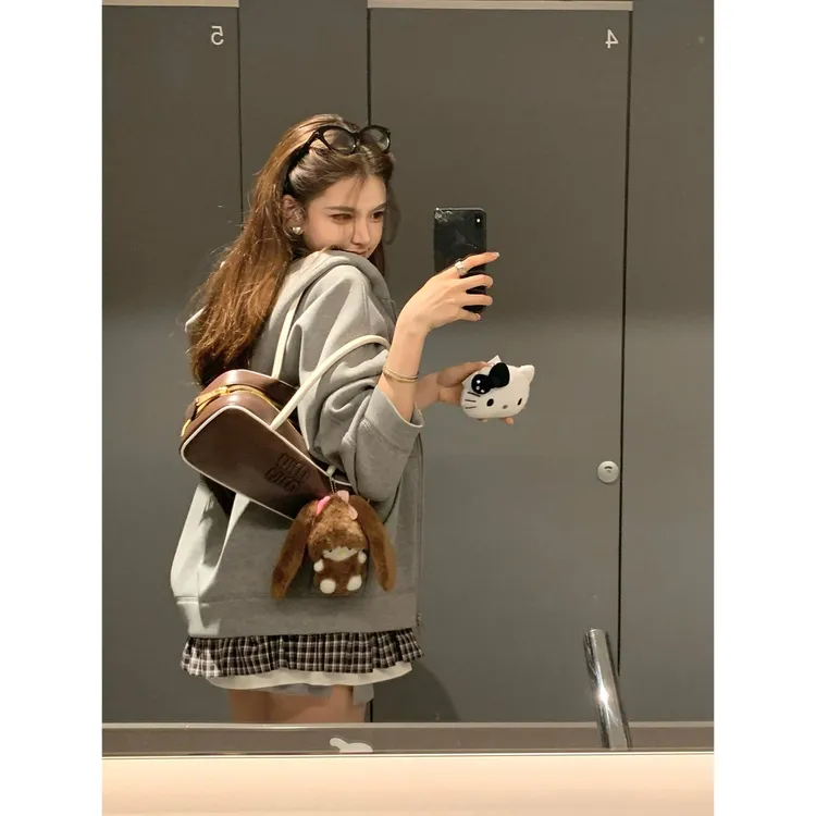 韩系甜美设计感加绒加厚连帽卫衣女2025年秋冬休闲通勤开衫外套