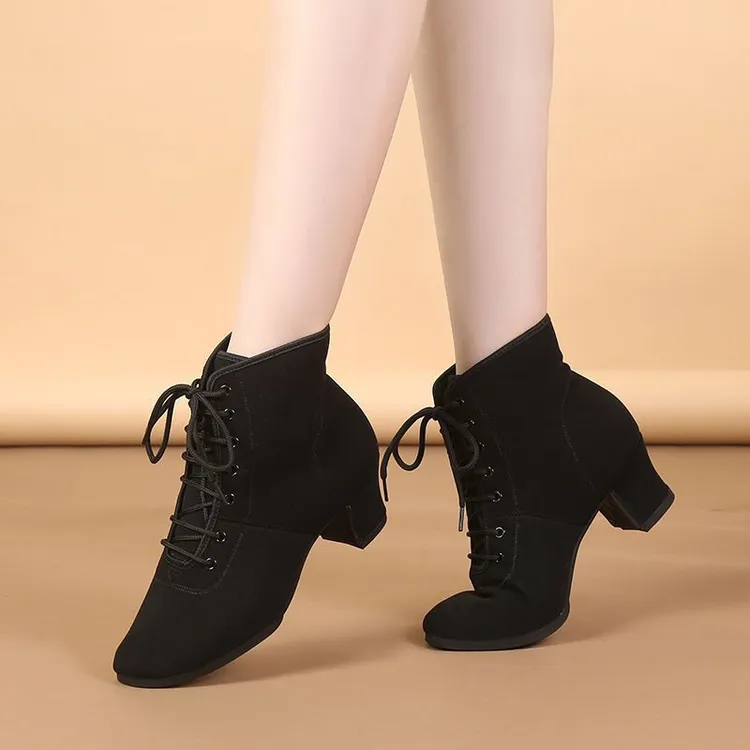 女士高帮舞蹈鞋跳舞鞋软底舒适广场舞拉丁舞形体鞋透气跳舞靴背面