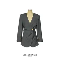 LISI.ZHANG--【一粒扣西装】秀场感褶皱修身一粒扣直角肩西装外套