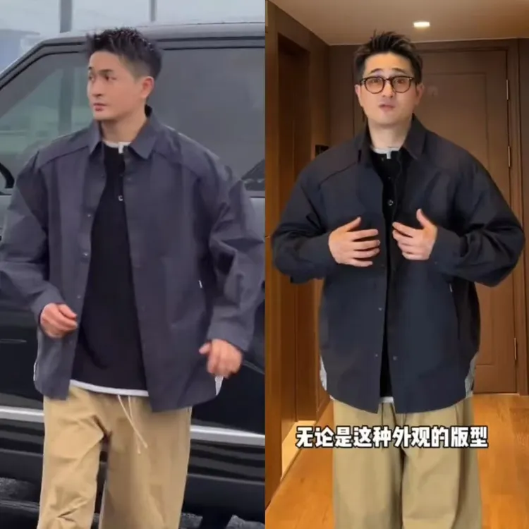 春秋季百搭衬衣高街宽松设计条纹衬衫外套男款潮