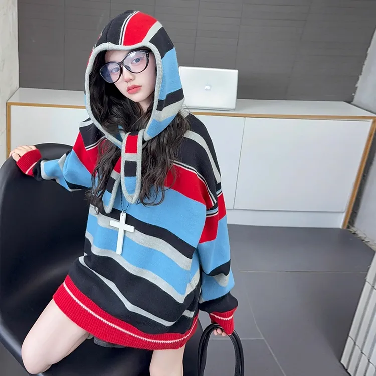 女童毛衣2025新款大童女装初中生秋装针织连帽卫衣早秋韩系穿搭秋