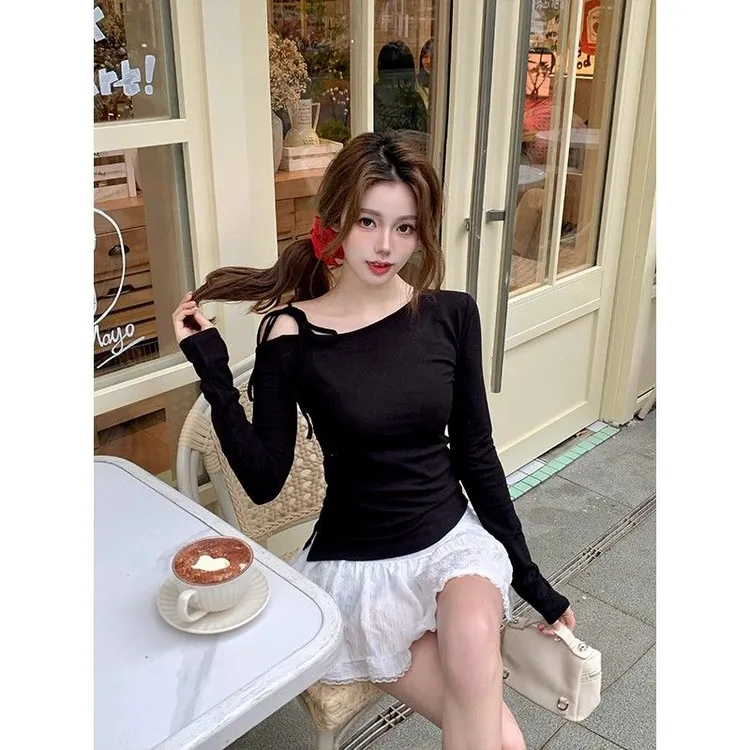 辛巴洛短款甜辣修身针织T恤t恤内搭秋冬女百搭长袖绑带透气