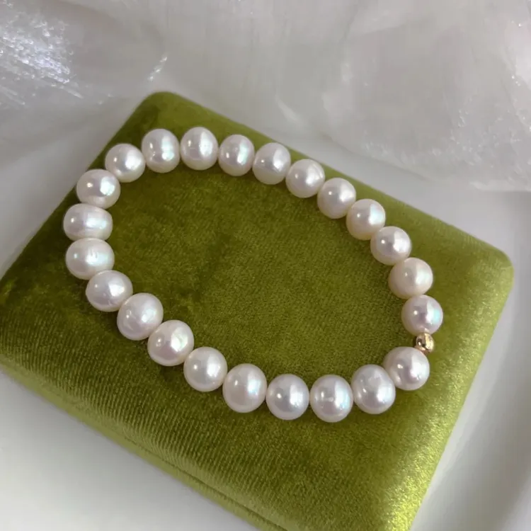 【鱼先生】182赵露思款淡水无核古风天然珍珠手链18k金小金球诸暨
