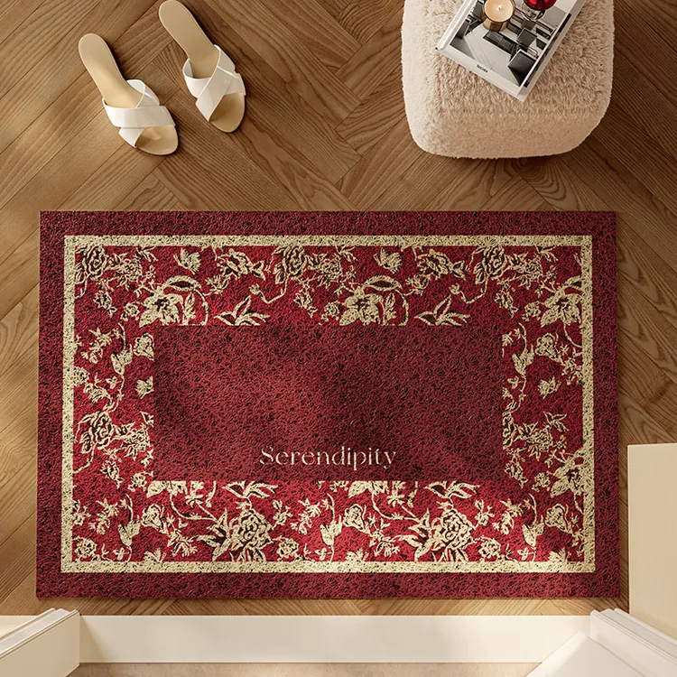 范居千禧奢华氛围感红色丝圈入户地垫防滑耐磨耐脏高级感玄关地毯