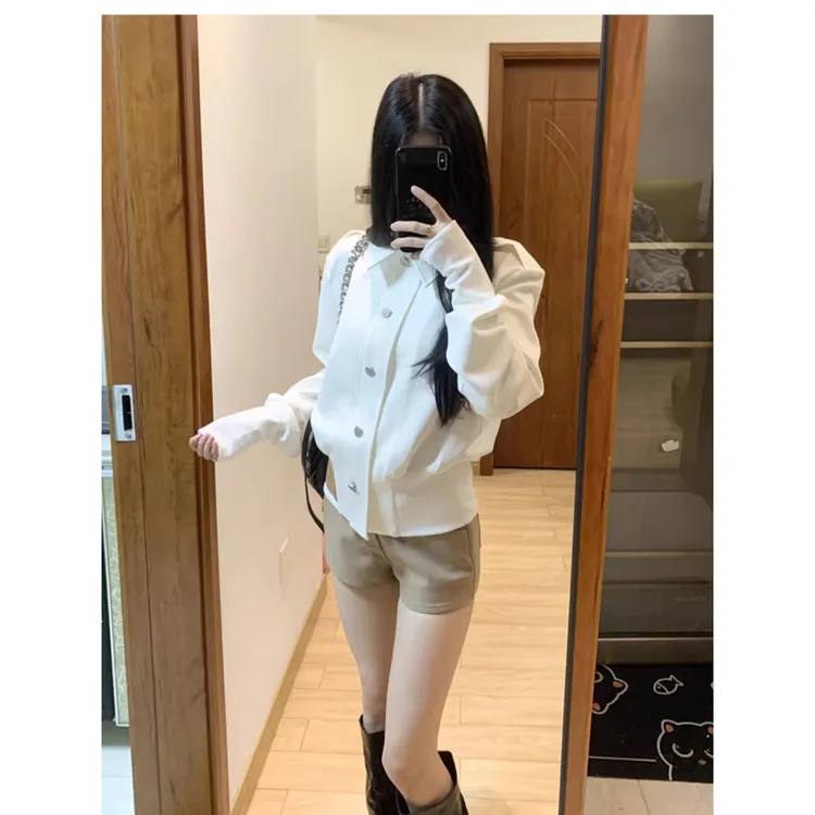 【八七专属】韩系名媛千金小香风宽肩立领螺纹宽松夹克显瘦休闲百搭外套上衣