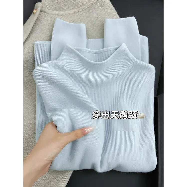 海盐蓝软糯半高领毛女2025百搭秋冬叠穿立领气质内搭打底上衣