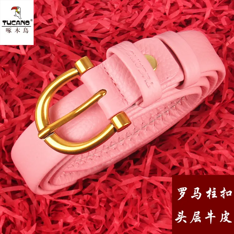 啄木鸟新款真牛皮真皮复古女士腰带头层牛皮网红高档年轻人女皮带