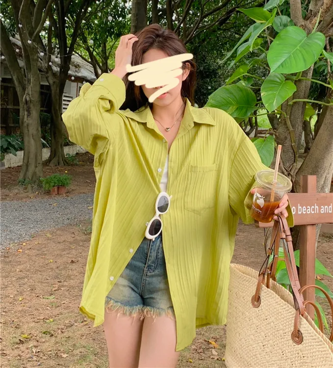 86 清新时尚早春设计款肌理感百搭宽松显瘦衬衫开衫（T13）