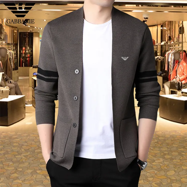 专柜正品秋冬季新款针织羊毛衫男士开衫V领毛衣休闲早秋穿搭男装