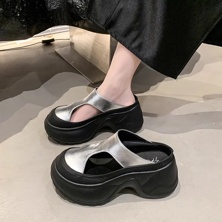 包头拖鞋女夏外穿高级感2025新款小个子洋气时髦厚底增高半拖鞋