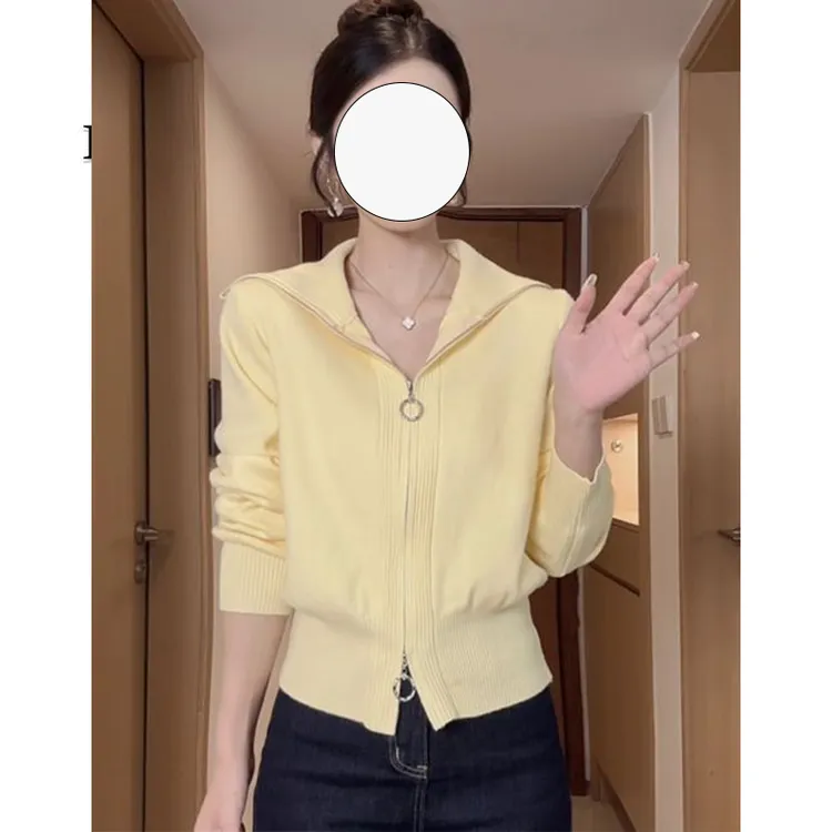 设计感独特翻领针织开衫大码显瘦秋冬百搭时尚小个子减龄毛衣外套