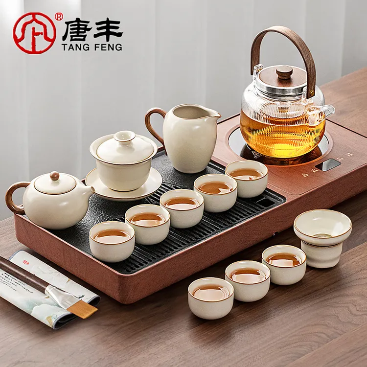 唐丰汝窑茶具家用泡茶套装小茶台一体烧水壶煮茶一整套阳台茶盘