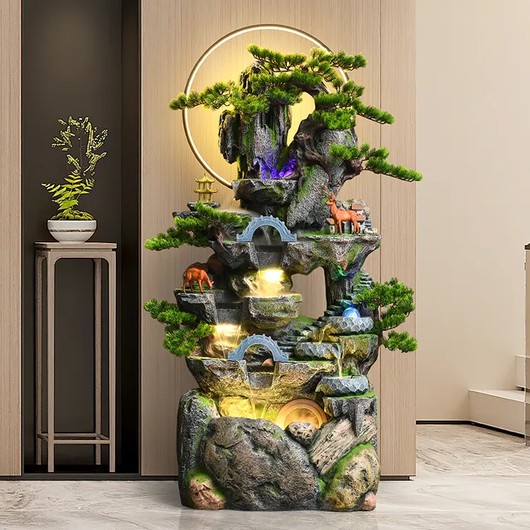 7232假山流水摆件室内水景喷泉风水轮循环水办公室开业礼品大气