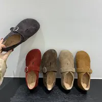 牛皮版！复古棕色平底软底勃肯鞋乐福鞋秋冬单鞋女鞋一脚蹬豆豆鞋1