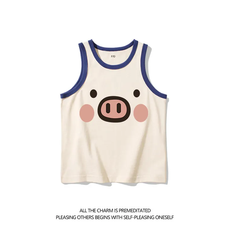 儿童可爱 卡通图案猪猪幼儿园小学生班服青少年宽松休闲纯棉背心