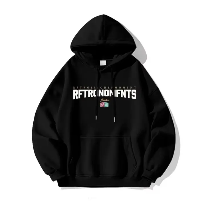 美式复古纯色字母连帽卫衣加绒男款秋季大码男装新款卫衣外套男