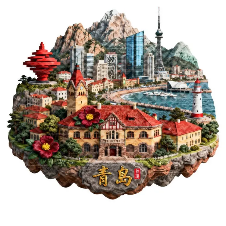 青岛金属冰箱贴立体磁吸山东旅游景点纪念品伴手礼送文创冰箱贴