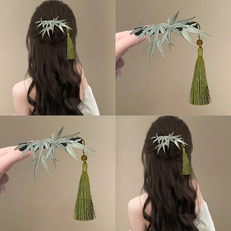 竹影扶疏~竹子仿缠花珠珠发夹新中式国风超仙后脑勺夹盘发饰头饰