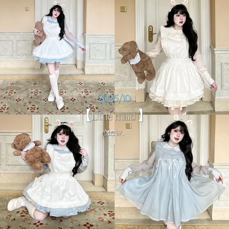 白菜【小女仆】秋季新款大码mm女仆娃娃裙日系双色乖巧长袖doll感
