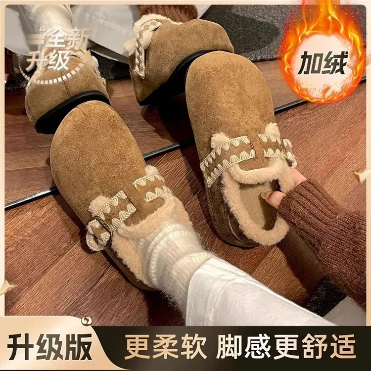 2025厚底内增高勃肯鞋女鞋一脚蹬懒人必备复古刺绣乐福鞋脚感加绒