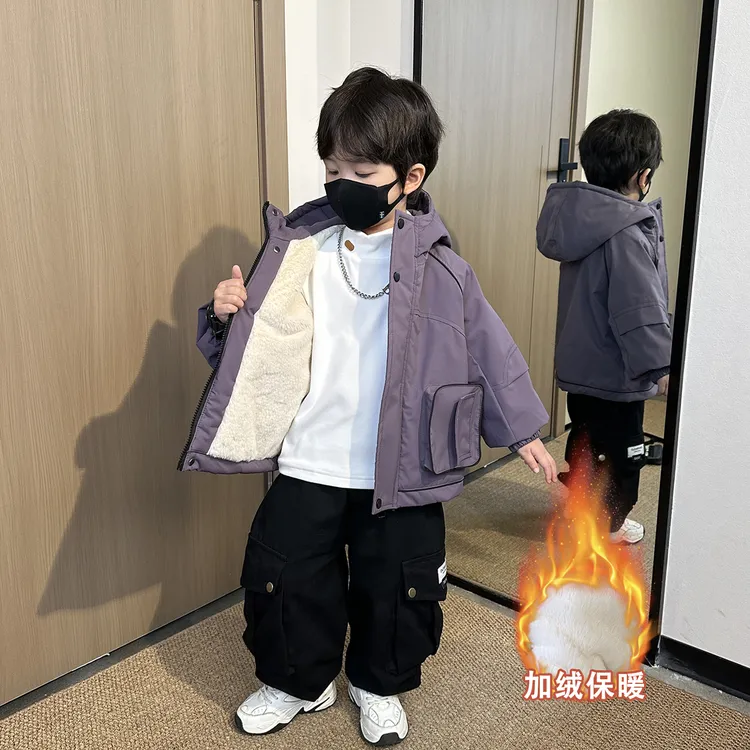 男童加绒外套秋冬2025新款帅气儿童冬装派克服男孩宝加厚冲锋风衣