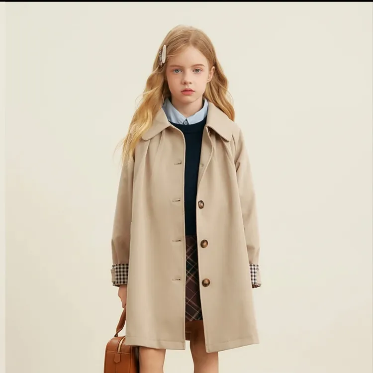 新款童装女童风衣秋季新款儿童女孩中大童洋气英伦风外套中长款潮