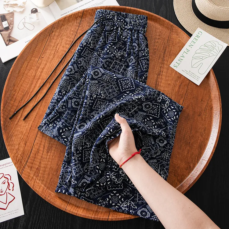 复古印花阔腿裤女士夏季2025薄款高腰显瘦垂感休闲窄版直筒凉凉裤