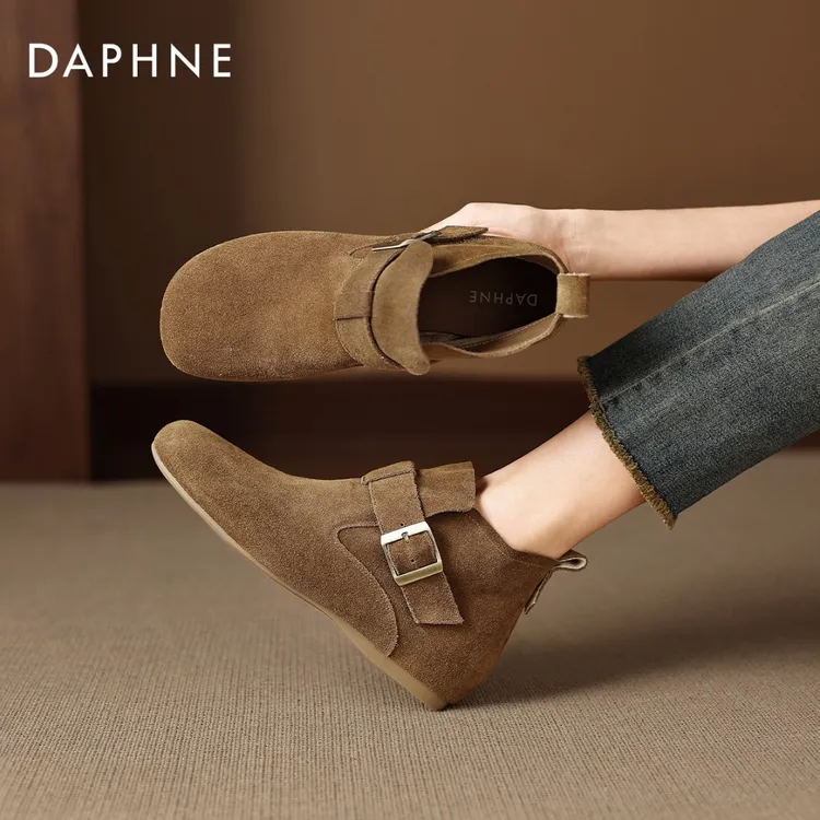 达芙妮复古勃肯鞋女绒面新款秋冬短筒短靴2025年内增高平底单靴子