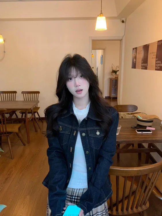 女短外套宽松型秋季POLO领直下摆常规短款常规款水洗