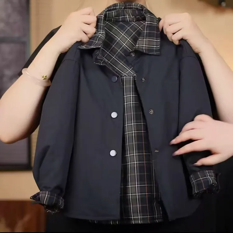 2025双面格子上衣外套两面秋冬两件男女童儿童新款双面穿韩版棉衣