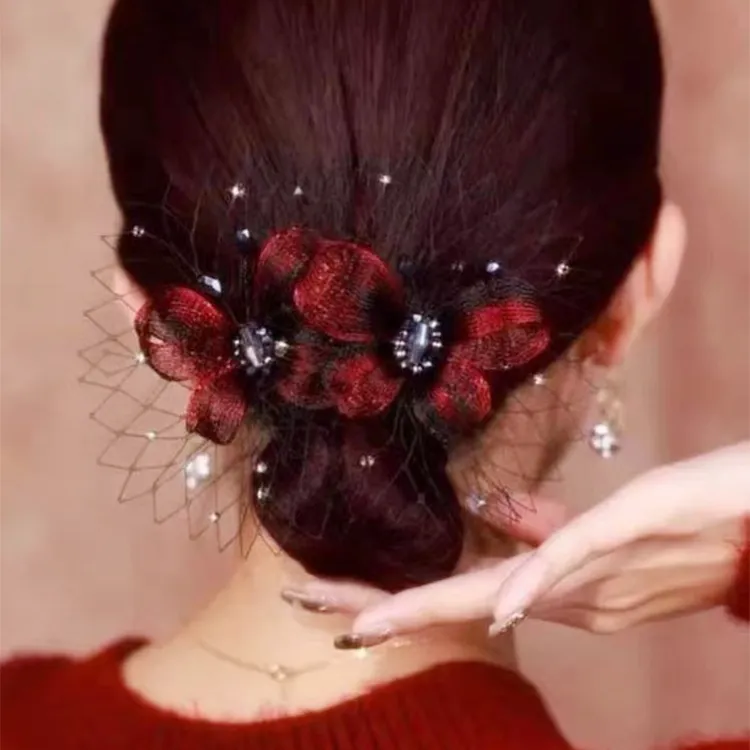 发夹后脑勺妈妈发卡女新年头发夹子高端头饰头花喜婆婆弹簧夹发饰