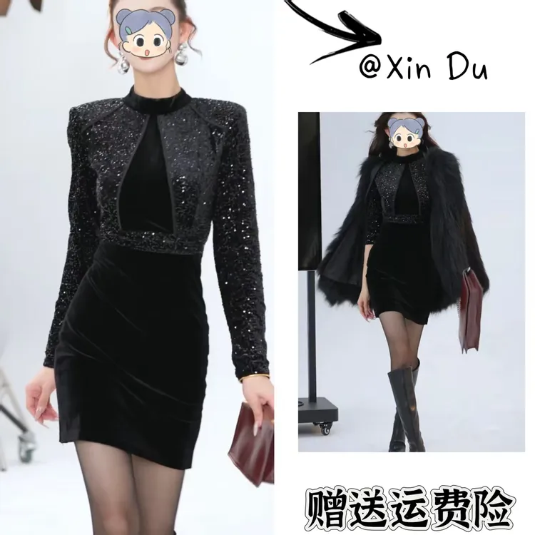 2025秋季新款时尚显瘦气质女士网红洋气连衣裙百搭款D22787