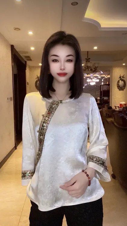 常规薄款成人圆领衬衫国风百搭女装提花新中式打底小衫