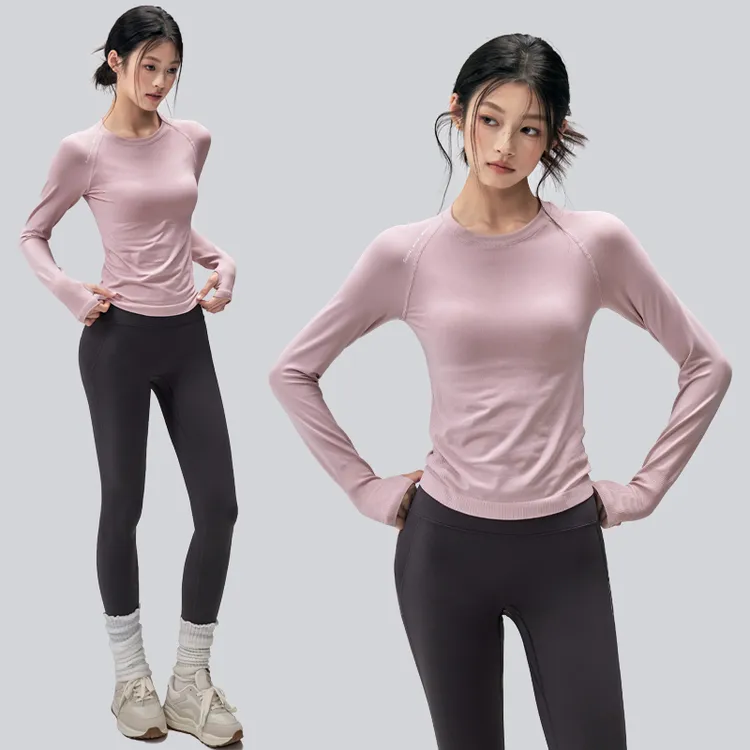裸感瑜伽服女高弹速干透气跑步运动上衣修身显瘦普拉提健身两件套商品图