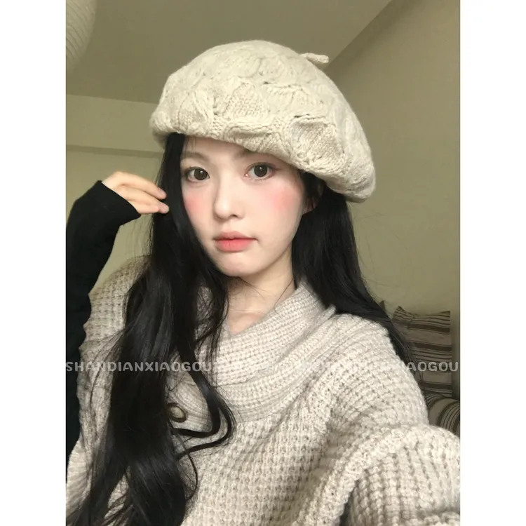 羊毛不扎头2025百搭针织贝雷帽女秋冬季毛线帽画家帽潮ins学生