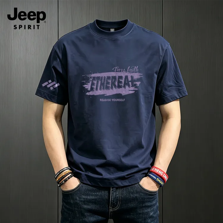 JEEP SPIRIT圆领短袖T恤男士2026夏季新款运动休闲美式纯棉体恤衫