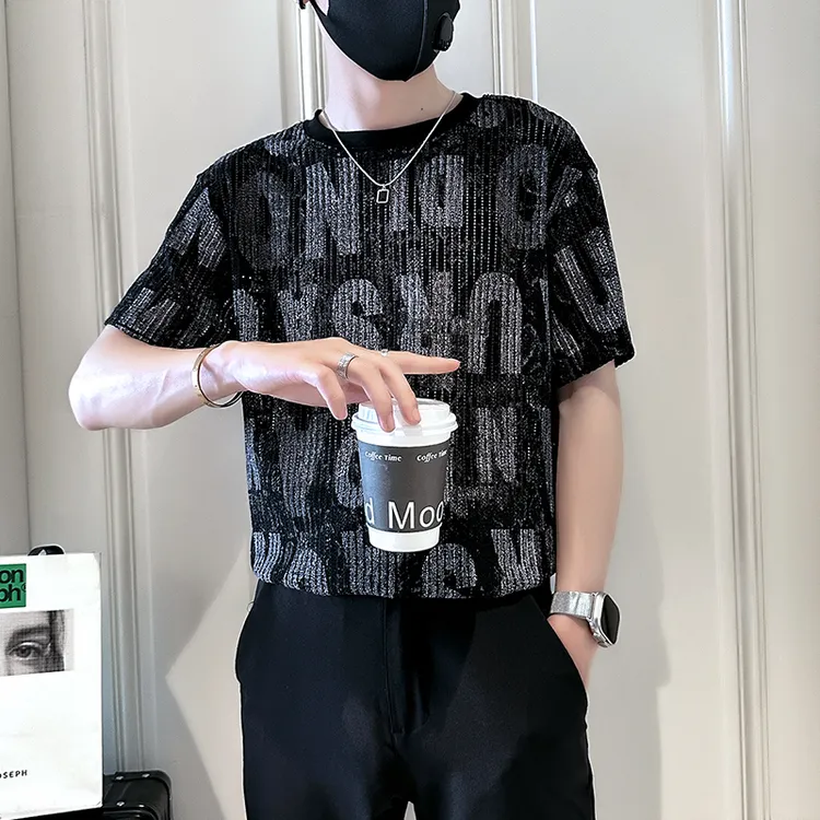 满印字母短袖t恤男夏季薄款半袖体恤2025新款高级感男装痞帅上衣