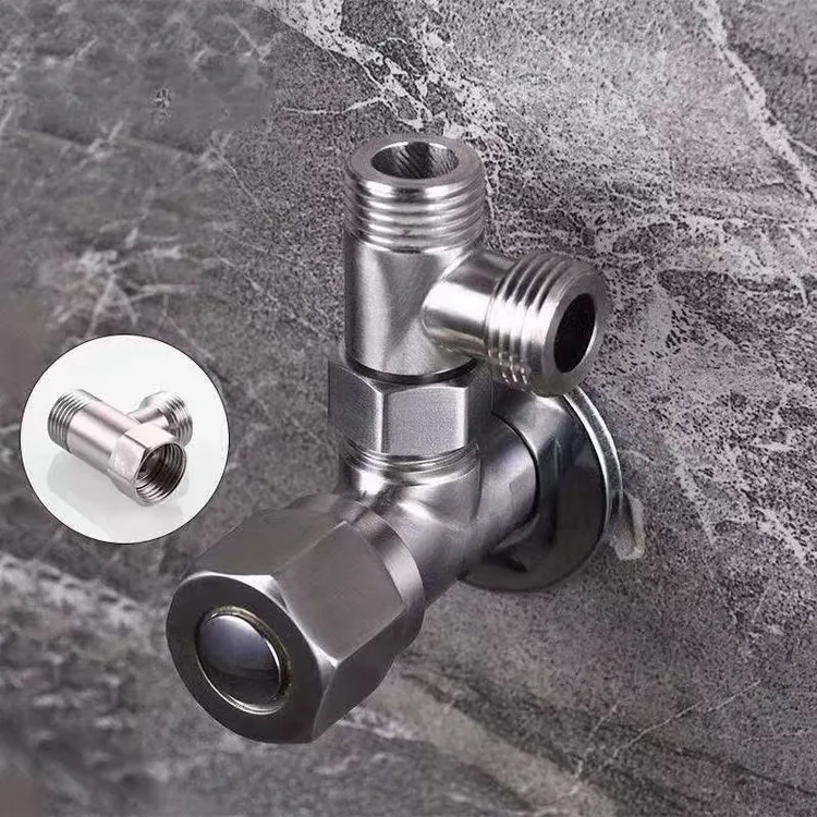 不锈钢活接三通拉丝一4浴室马桶角阀三通角阀一洗手盆水龙头