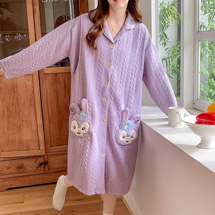 春秋冬季带胸垫空气棉孕妇哺乳睡裙入院待产月子家居服