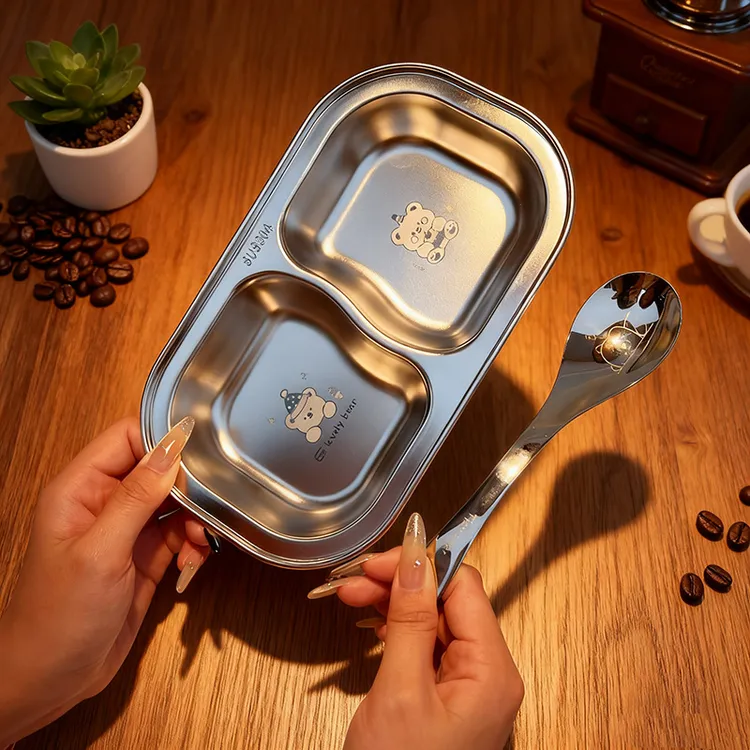 【今日送小熊勺】卡拉熊304不锈钢儿童分格餐甜品盘蘸料葱姜蒜末盘