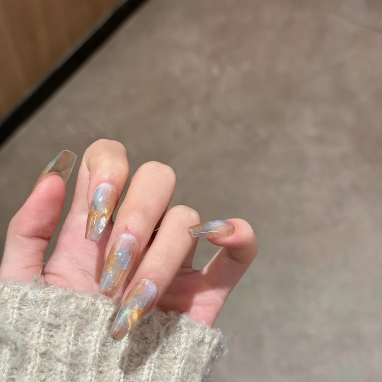 【梨霜淬月】纯手工定制秋季新款ins显白气质晕染穿戴甲美甲贴片