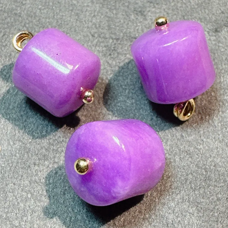 11×10mm天然玉石紫色桶珠纽扣新中式国风旗袍马甲衬衫大衣定制扣